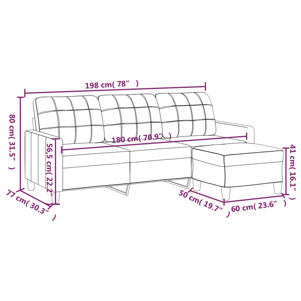 vidaXL Canapea cu 3 locuri și taburet, gri, 180 cm, piele ecologică vidaXL Canapea cu 3 locuri și taburet, gri, 180 cm, piele ecologică