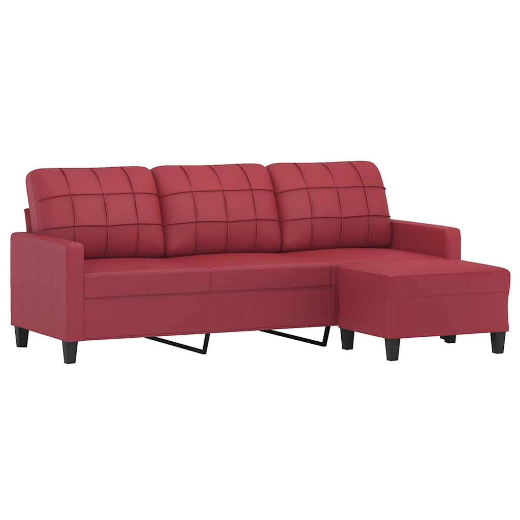 vidaXL Canapea cu 3 locuri și taburet, roșu vin 180 cm piele ecologică vidaXL Canapea cu 3 locuri și taburet, roșu vin 180 cm piele ecologică