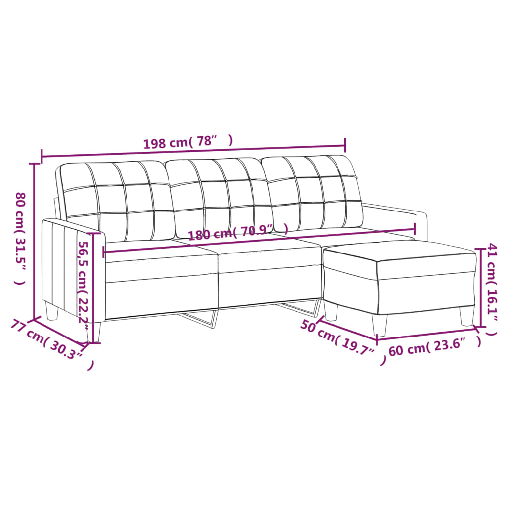 vidaXL Canapea cu 3 locuri / taburet cappuccino 180 cm piele ecologică vidaXL Canapea cu 3 locuri / taburet cappuccino 180 cm piele ecologică