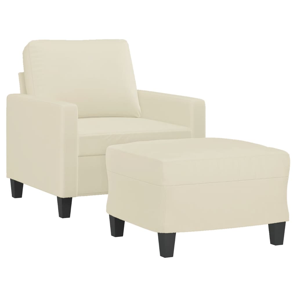 vidaXL Fotoliu canapea cu taburet, crem, 60 cm, piele ecologică