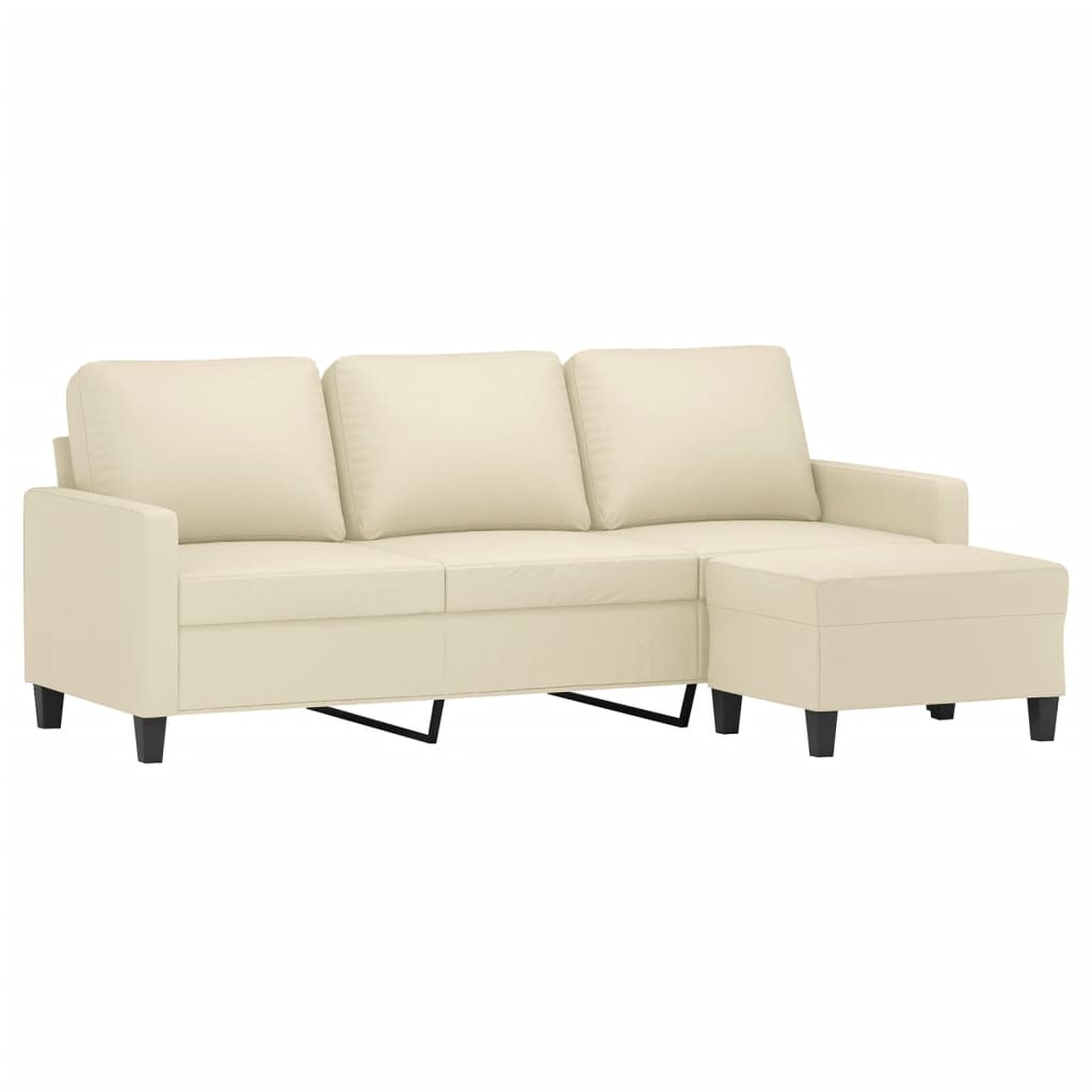 vidaXL Canapea cu 3 locuri și taburet, crem, 180 cm, piele ecologică vidaXL Canapea cu 3 locuri și taburet, crem, 180 cm, piele ecologică