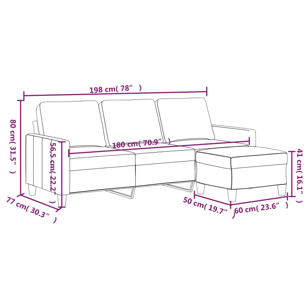 vidaXL Canapea cu 3 locuri și taburet, crem, 180 cm, piele ecologică vidaXL Canapea cu 3 locuri și taburet, crem, 180 cm, piele ecologică