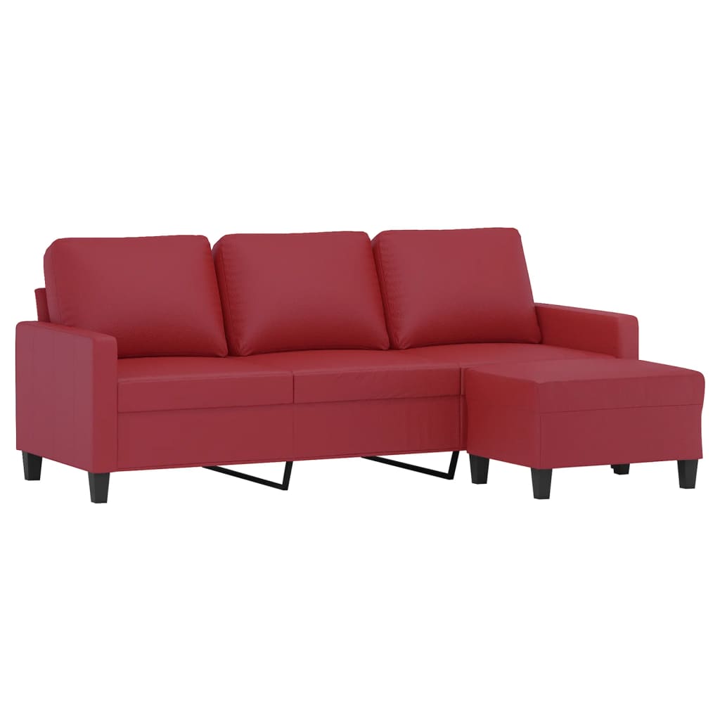 vidaXL Canapea cu 3 locuri și taburet, roșu vin 180 cm piele ecologică vidaXL Canapea cu 3 locuri și taburet, roșu vin 180 cm piele ecologică