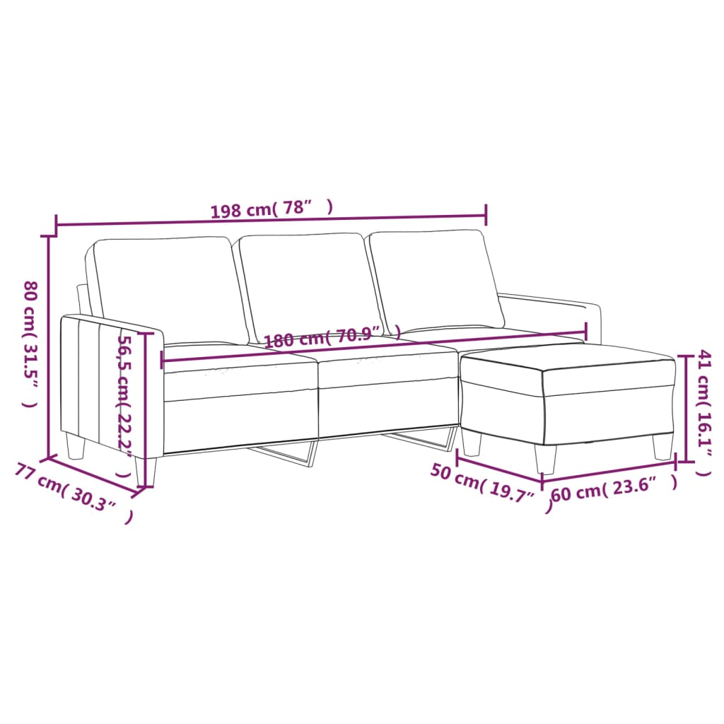 vidaXL Canapea cu 3 locuri / taburet cappuccino 180 cm piele ecologică