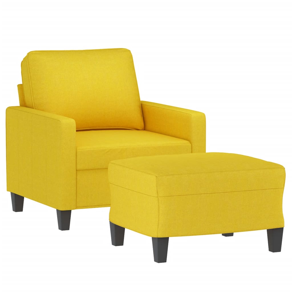 vidaXL Fotoliu canapea cu taburet, galben deschis, 60 cm, textil