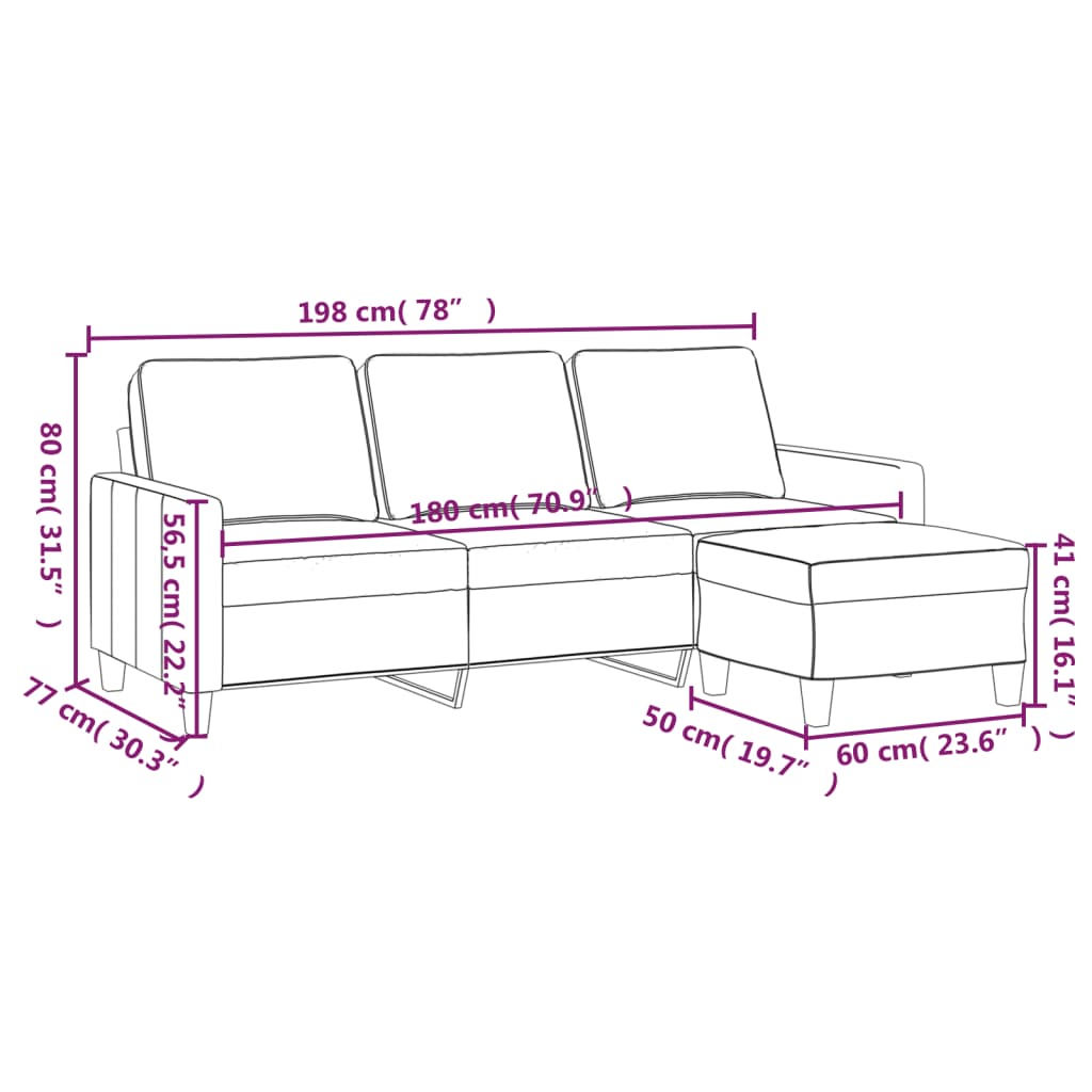 vidaXL Canapea cu 3 locuri și taburet, gri deschis, 180 cm, textil vidaXL Canapea cu 3 locuri și taburet, gri deschis, 180 cm, textil