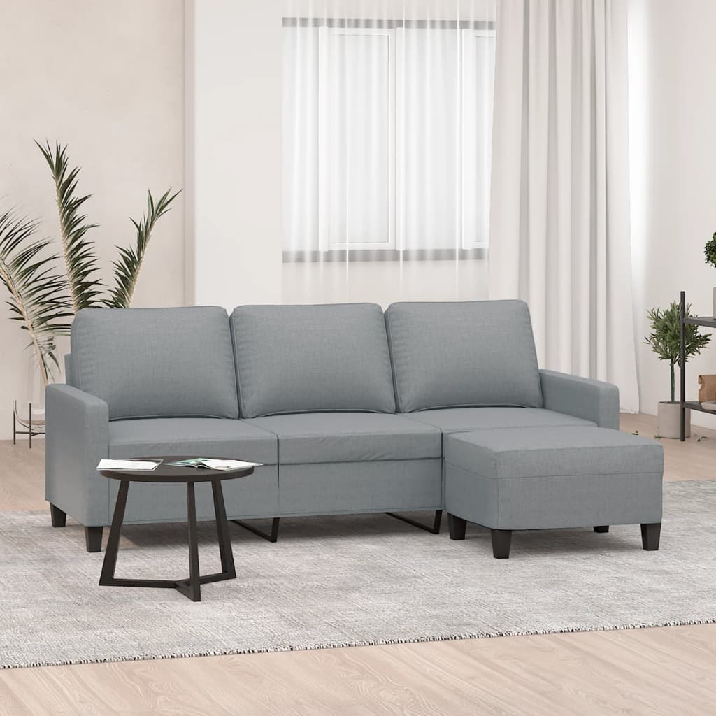 vidaXL Canapea cu 3 locuri și taburet, gri deschis, 180 cm, textil vidaXL Canapea cu 3 locuri și taburet, gri deschis, 180 cm, textil