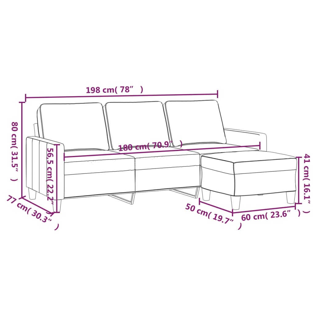vidaXL Canapea cu 3 locuri și taburet, gri închis, 180 cm, textil vidaXL Canapea cu 3 locuri și taburet, gri închis, 180 cm, textil