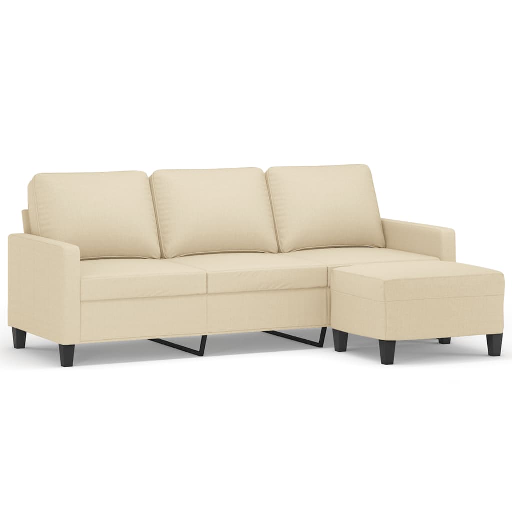 vidaXL Canapea cu 3 locuri cu taburet, crem, 180 cm, material textil vidaXL Canapea cu 3 locuri cu taburet, crem, 180 cm, material textil