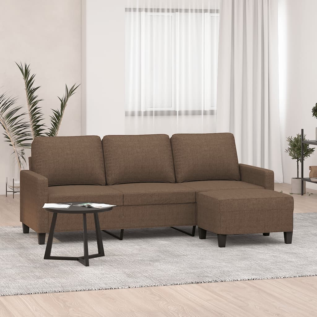 vidaXL Canapea cu 3 locuri cu taburet, maro, 180 cm, material textil vidaXL Canapea cu 3 locuri cu taburet, maro, 180 cm, material textil