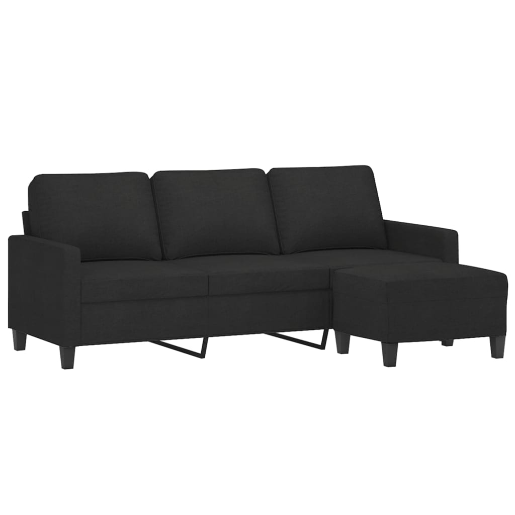 vidaXL Canapea cu 3 locuri cu taburet, negru, 180 cm, material textil vidaXL Canapea cu 3 locuri cu taburet, negru, 180 cm, material textil