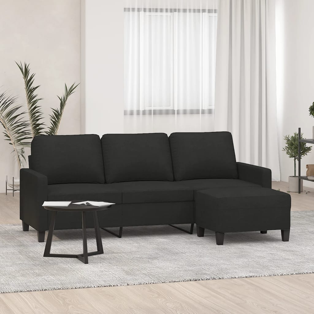 vidaXL Canapea cu 3 locuri cu taburet, negru, 180 cm, material textil vidaXL Canapea cu 3 locuri cu taburet, negru, 180 cm, material textil