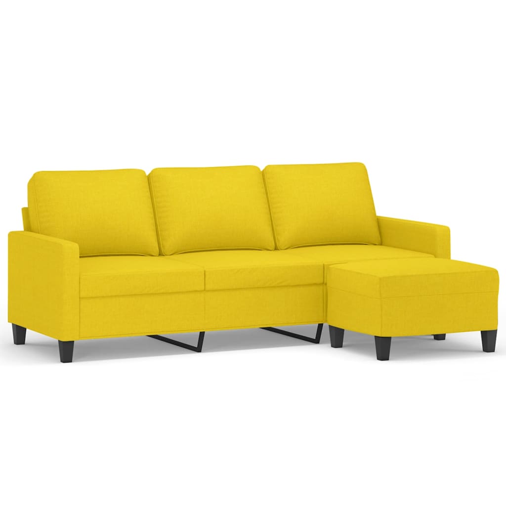 vidaXL Canapea cu 3 locuri și taburet, galben deschis, 180 cm, textil vidaXL Canapea cu 3 locuri și taburet, galben deschis, 180 cm, textil