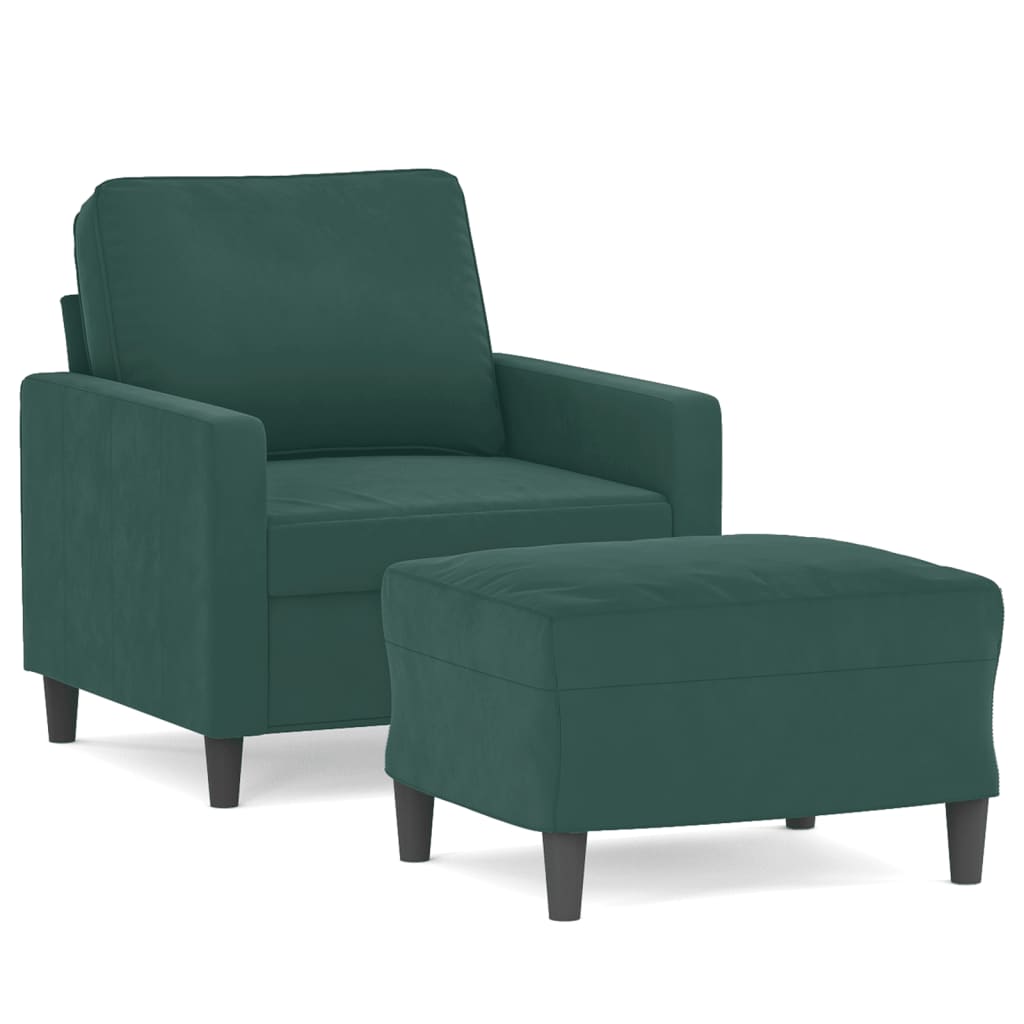 vidaXL Fotoliu canapea cu taburet, verde închis, 60 cm, catifea