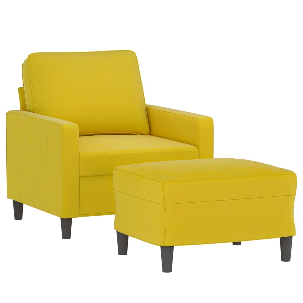 vidaXL Fotoliu canapea cu taburet, galben, 60 cm, catifea