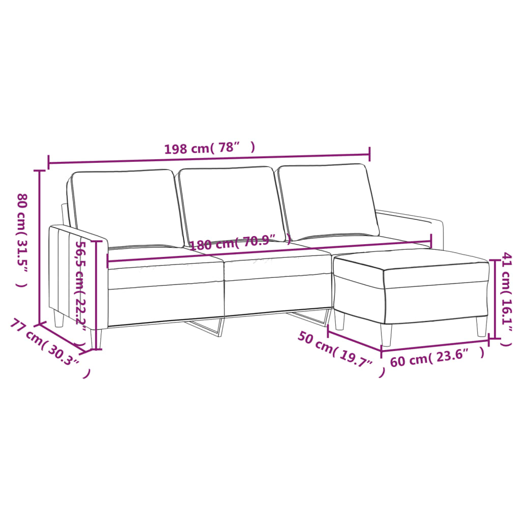 vidaXL Canapea cu 3 locuri și taburet, gri închis, 180 cm, catifea vidaXL Canapea cu 3 locuri și taburet, gri închis, 180 cm, catifea
