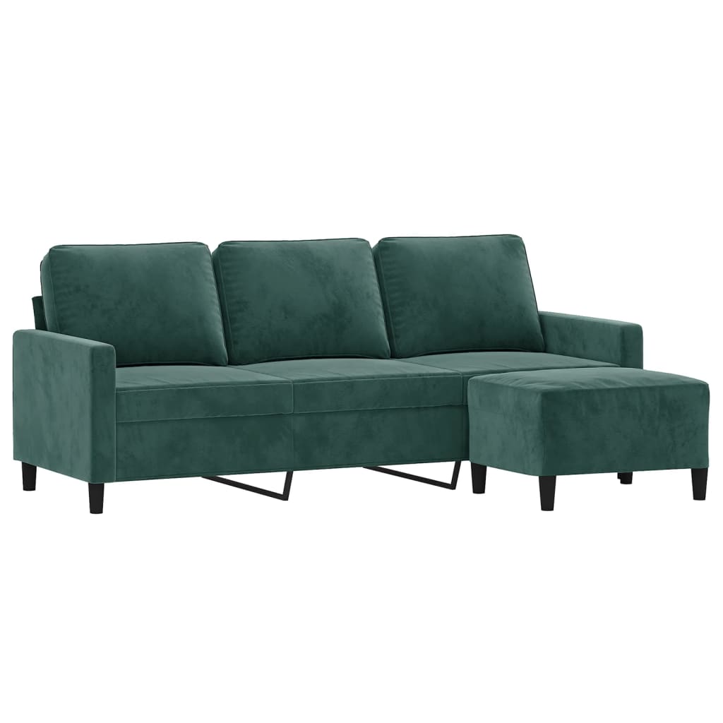 vidaXL Canapea cu 3 locuri și taburet, verde închis, 180 cm, catifea vidaXL Canapea cu 3 locuri și taburet, verde închis, 180 cm, catifea