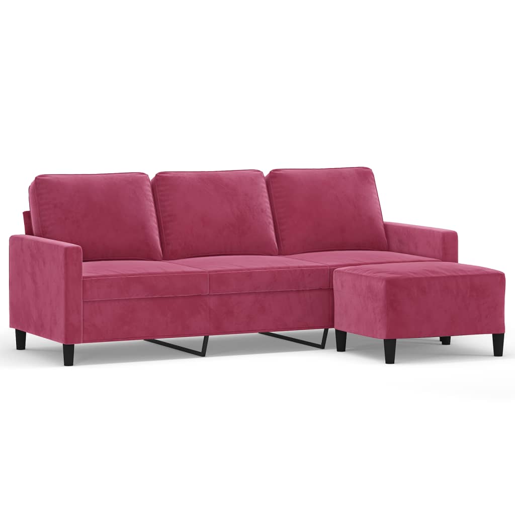 vidaXL Canapea cu 3 locuri și taburet, roșu vin, 180 cm, catifea vidaXL Canapea cu 3 locuri și taburet, roșu vin, 180 cm, catifea