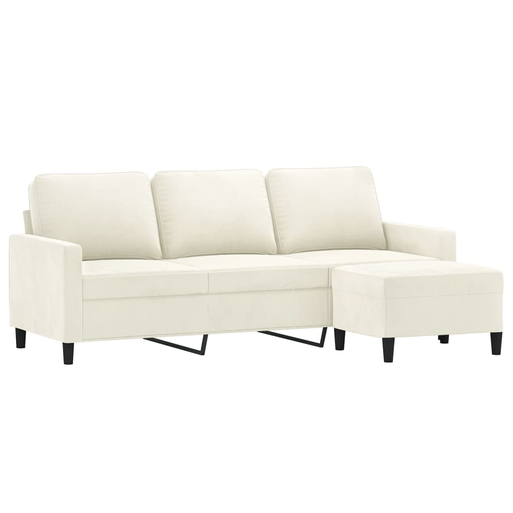 vidaXL Canapea cu 3 locuri și taburet, crem, 180 cm, catifea vidaXL Canapea cu 3 locuri și taburet, crem, 180 cm, catifea