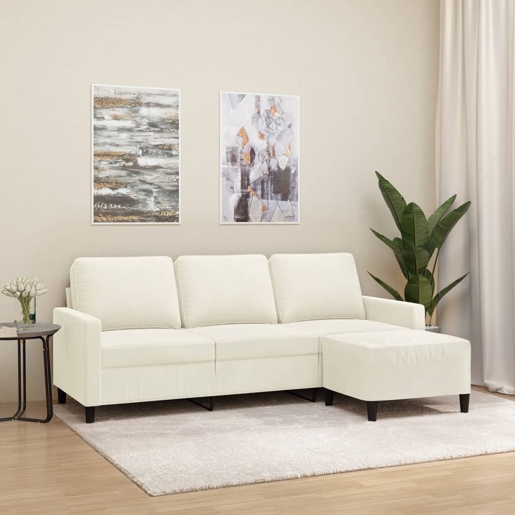 vidaXL Canapea cu 3 locuri și taburet, crem, 180 cm, catifea vidaXL Canapea cu 3 locuri și taburet, crem, 180 cm, catifea