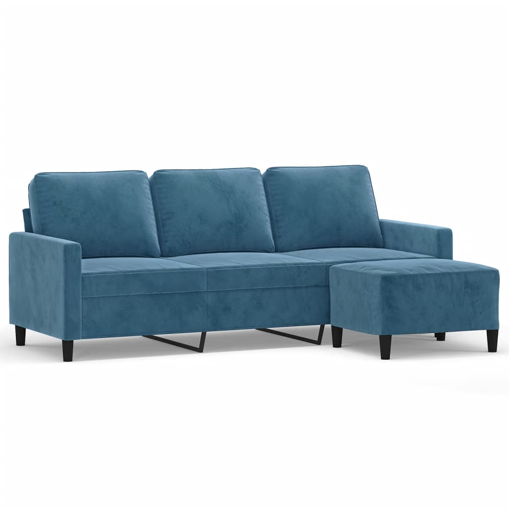 vidaXL Canapea cu 3 locuri și taburet, albastru, 180 cm, catifea vidaXL Canapea cu 3 locuri și taburet, albastru, 180 cm, catifea