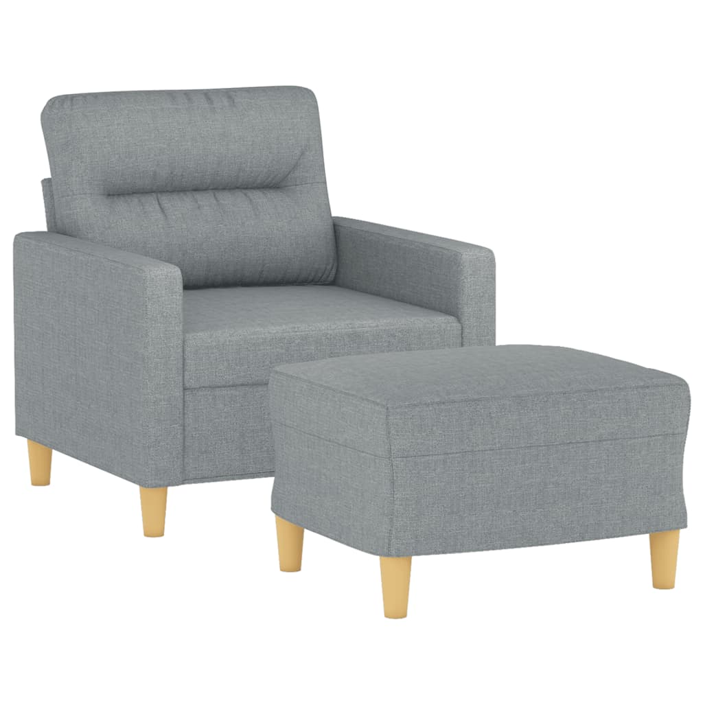 vidaXL Fotoliu canapea cu taburet, gri deschis, 60 cm, textil