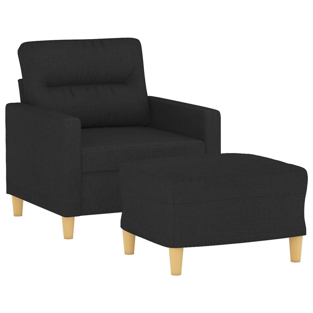 vidaXL Fotoliu canapea cu taburet, negru, 60 cm, material textil