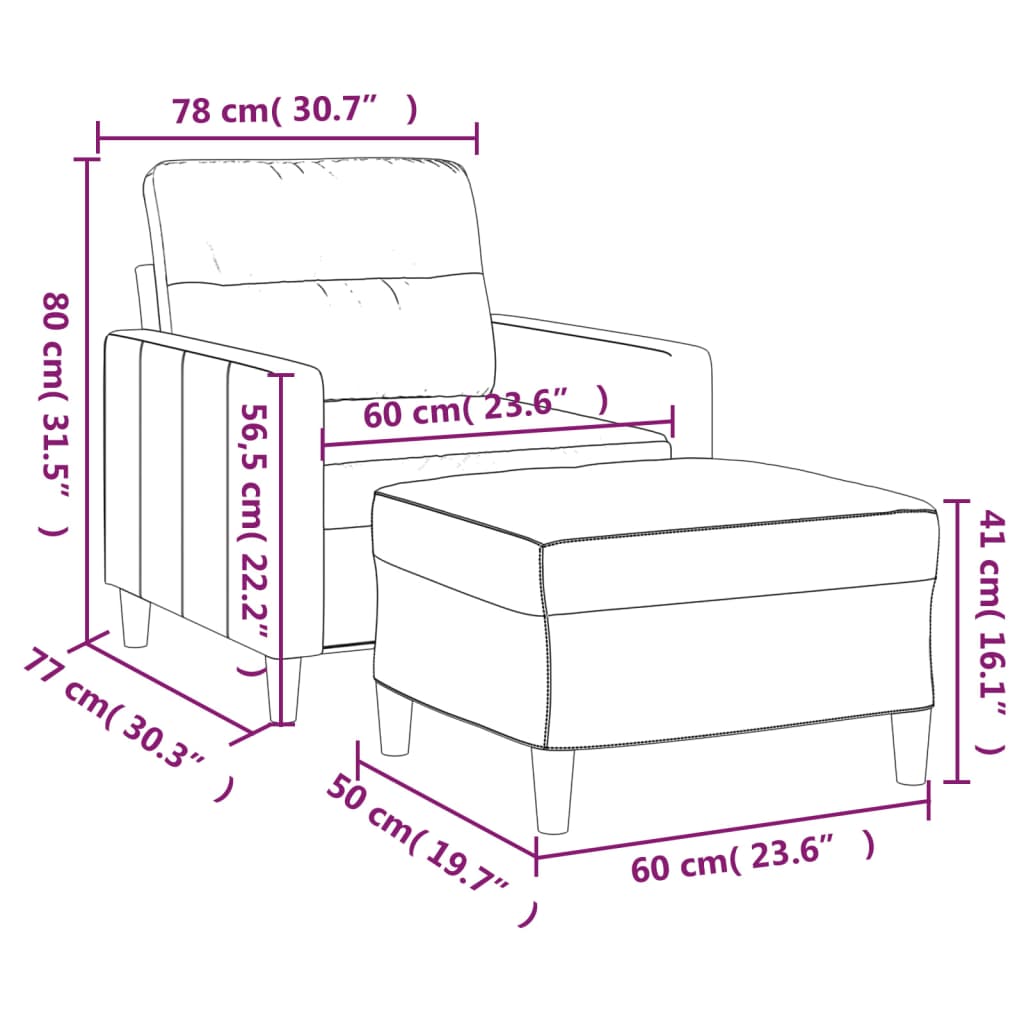 vidaXL Fotoliu canapea cu taburet, roșu vin, 60 cm, material textil
