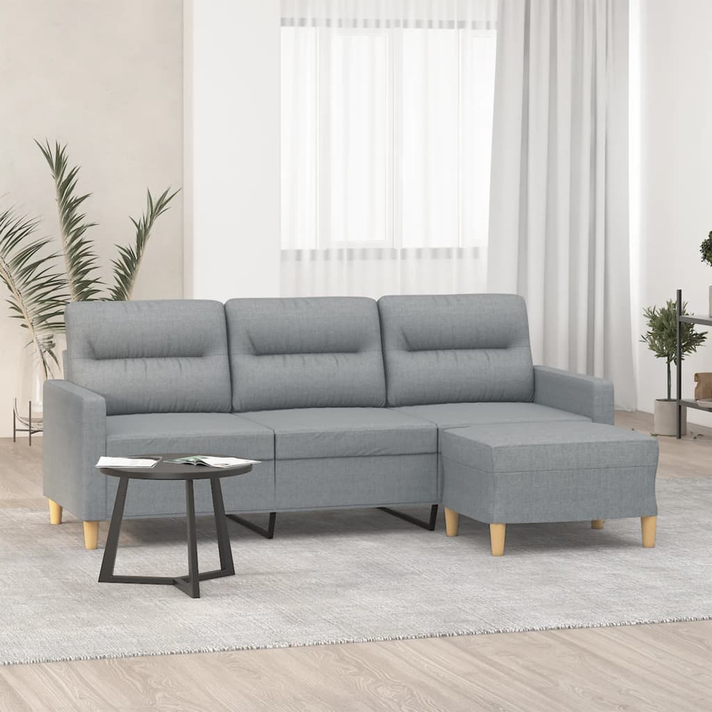 vidaXL Canapea cu 3 locuri și taburet, gri deschis, 180 cm, textil vidaXL Canapea cu 3 locuri și taburet, gri deschis, 180 cm, textil