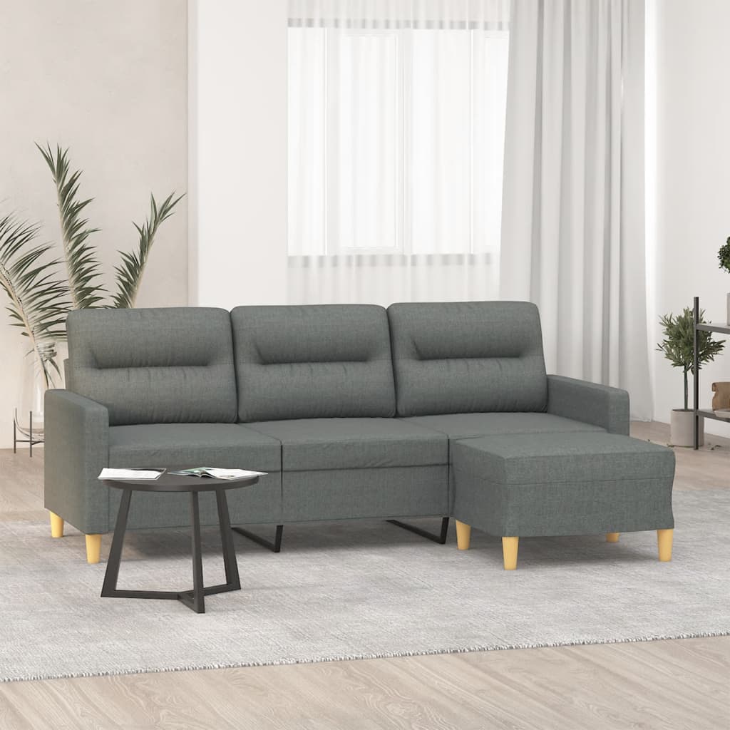 vidaXL Canapea cu 3 locuri și taburet, gri închis, 180 cm, textil vidaXL Canapea cu 3 locuri și taburet, gri închis, 180 cm, textil
