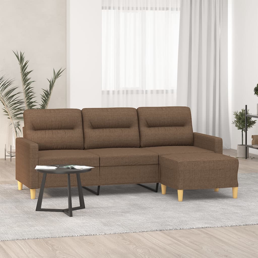 vidaXL Canapea cu 3 locuri cu taburet, maro, 180 cm, material textil vidaXL Canapea cu 3 locuri cu taburet, maro, 180 cm, material textil