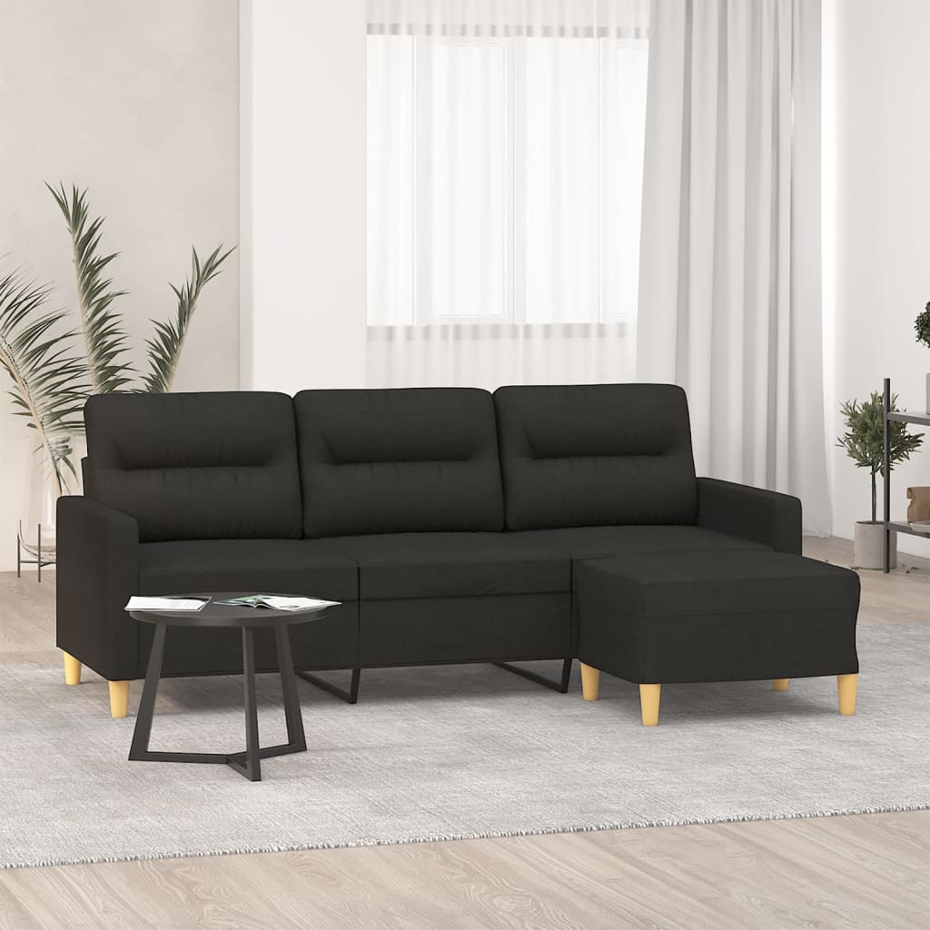 vidaXL Canapea cu 3 locuri cu taburet, negru, 180 cm, material textil vidaXL Canapea cu 3 locuri cu taburet, negru, 180 cm, material textil