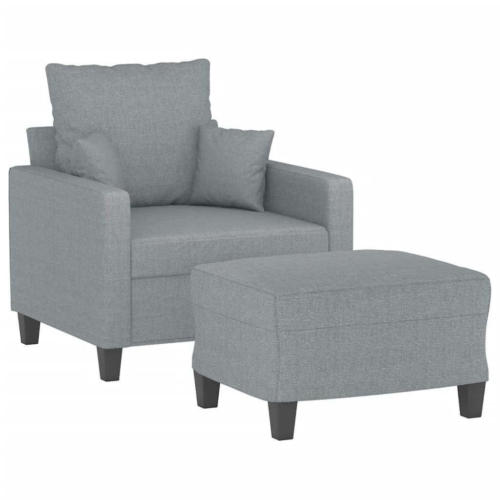 vidaXL Fotoliu canapea cu taburet, gri deschis, 60 cm, textil