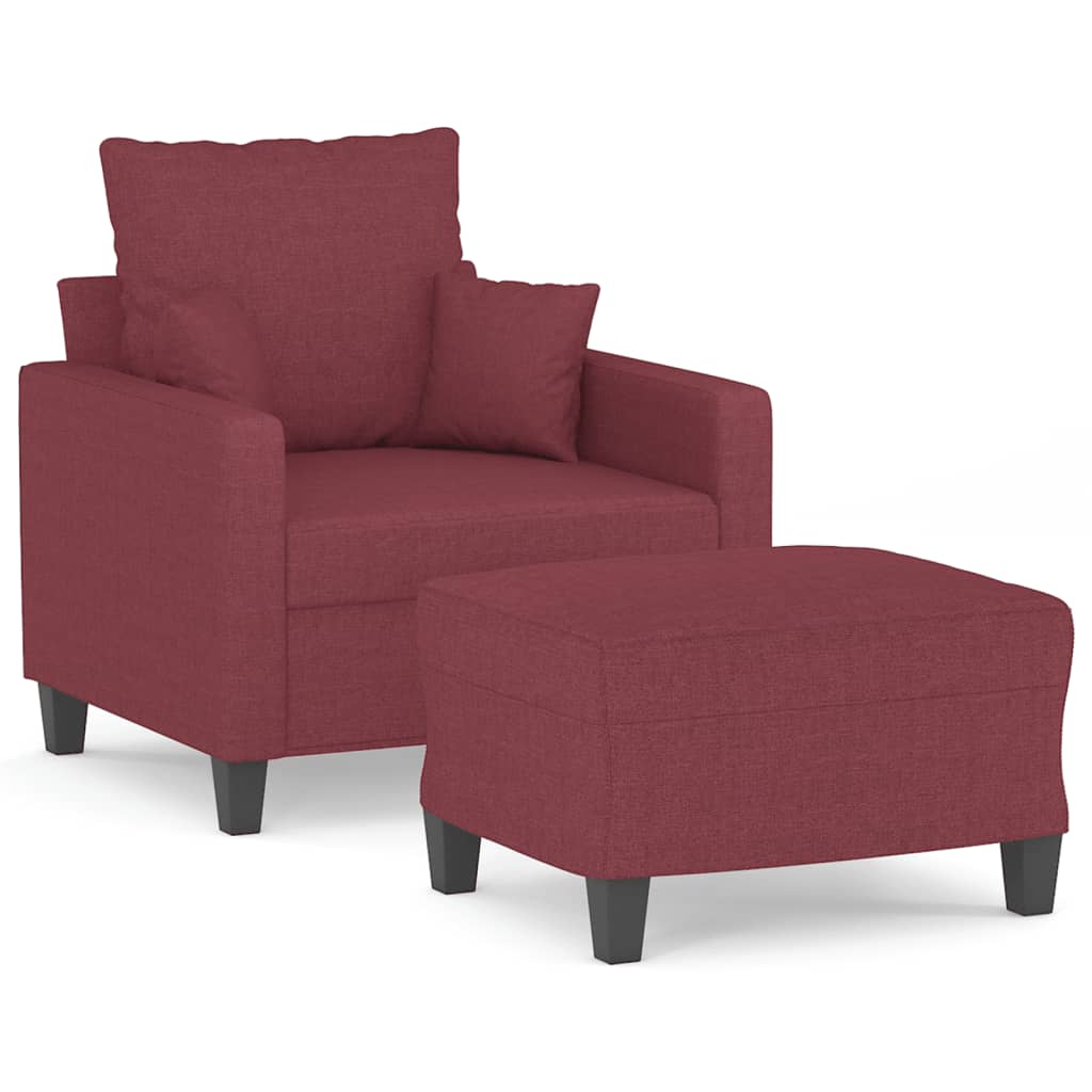 vidaXL Fotoliu canapea cu taburet, roșu vin, 60 cm, material textil
