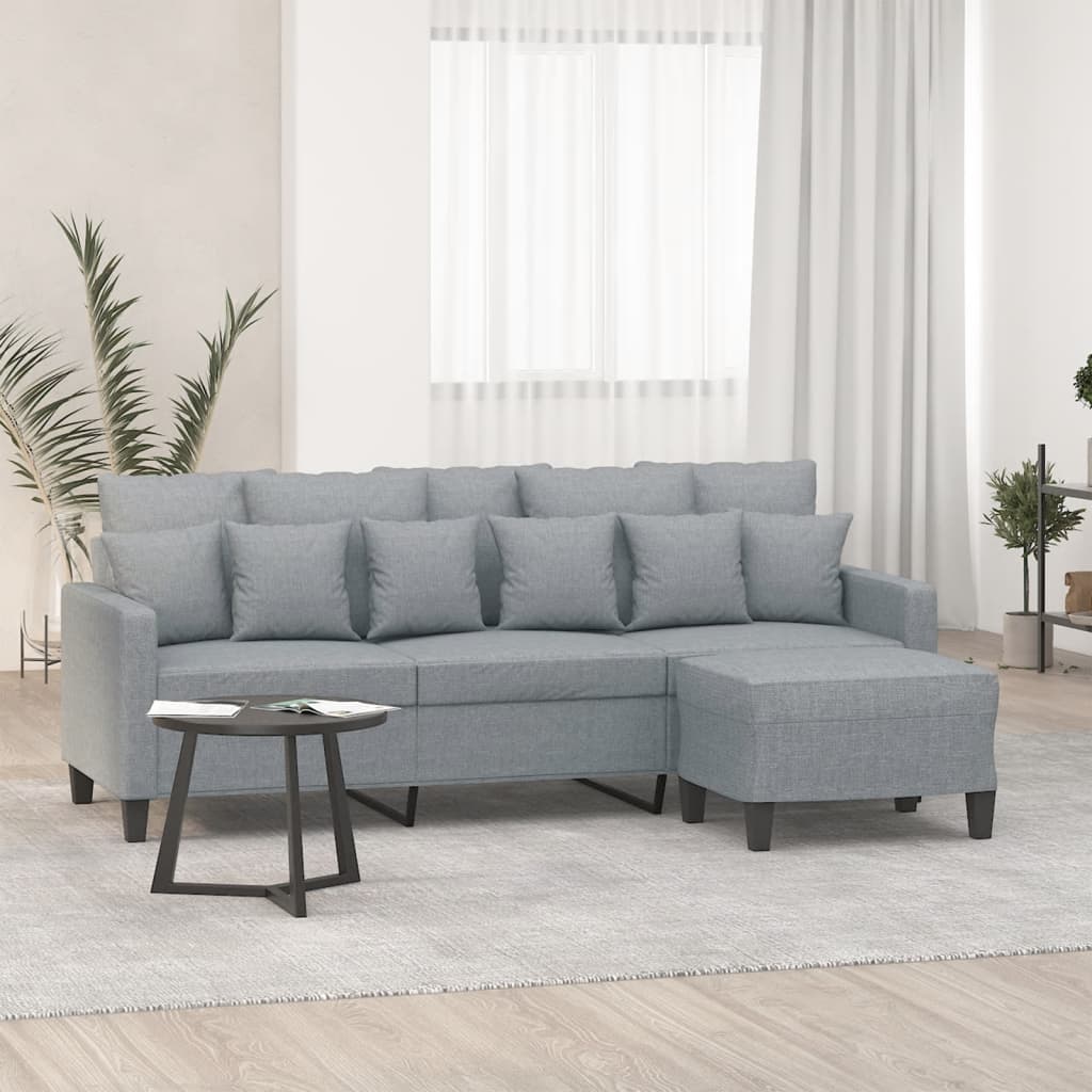 vidaXL Canapea cu 3 locuri și taburet, gri deschis, 180 cm, textil vidaXL Canapea cu 3 locuri și taburet, gri deschis, 180 cm, textil
