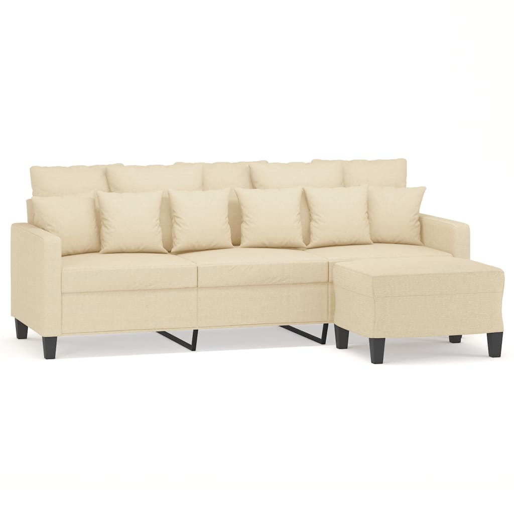 vidaXL Canapea cu 3 locuri cu taburet, crem, 180 cm, material textil vidaXL Canapea cu 3 locuri cu taburet, crem, 180 cm, material textil