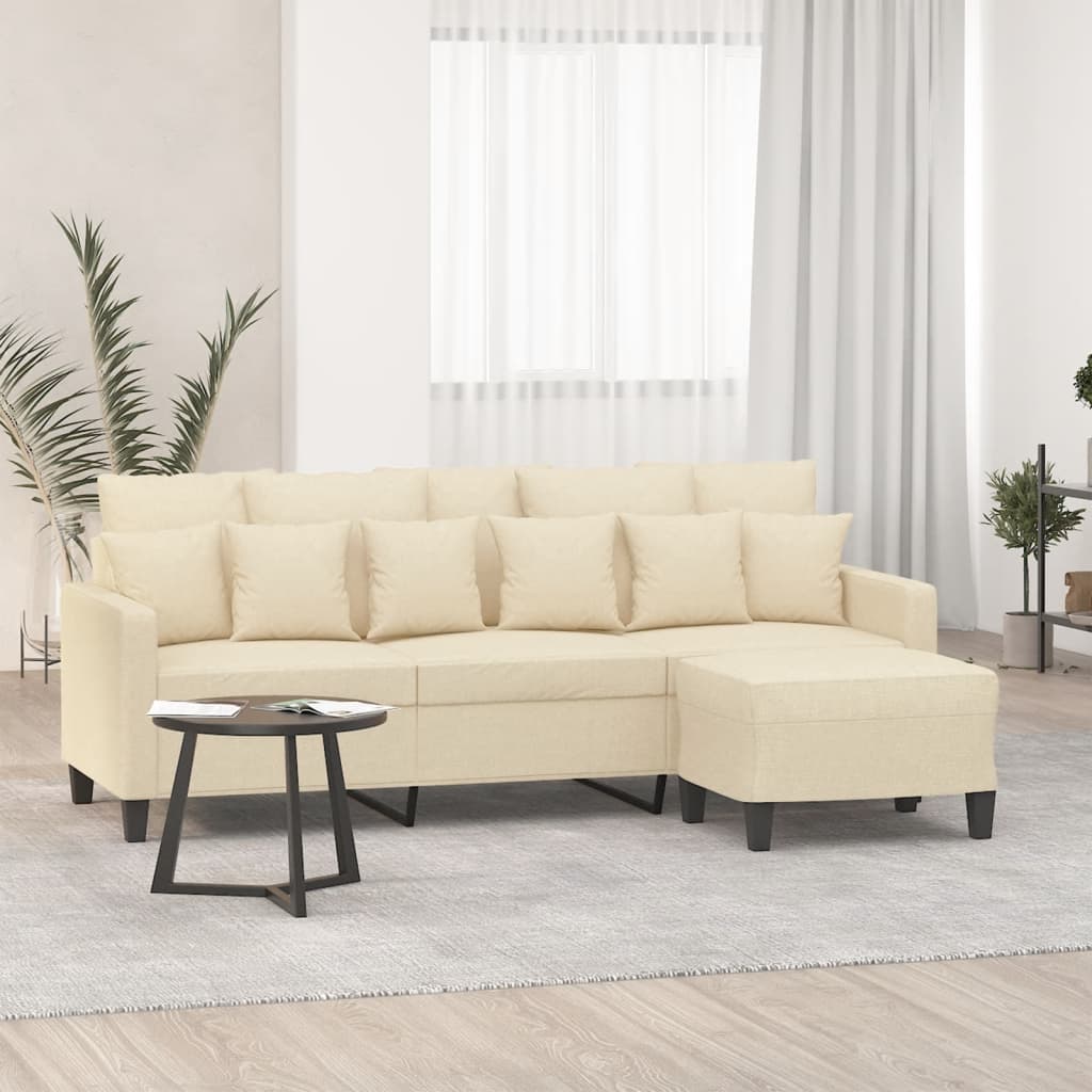 vidaXL Canapea cu 3 locuri cu taburet, crem, 180 cm, material textil vidaXL Canapea cu 3 locuri cu taburet, crem, 180 cm, material textil