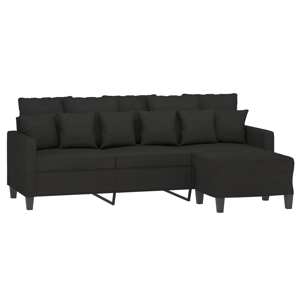 vidaXL Canapea cu 3 locuri cu taburet, negru, 180 cm, material textil vidaXL Canapea cu 3 locuri cu taburet, negru, 180 cm, material textil