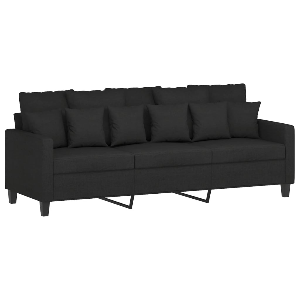 vidaXL Canapea cu 3 locuri cu taburet, negru, 180 cm, material textil vidaXL Canapea cu 3 locuri cu taburet, negru, 180 cm, material textil