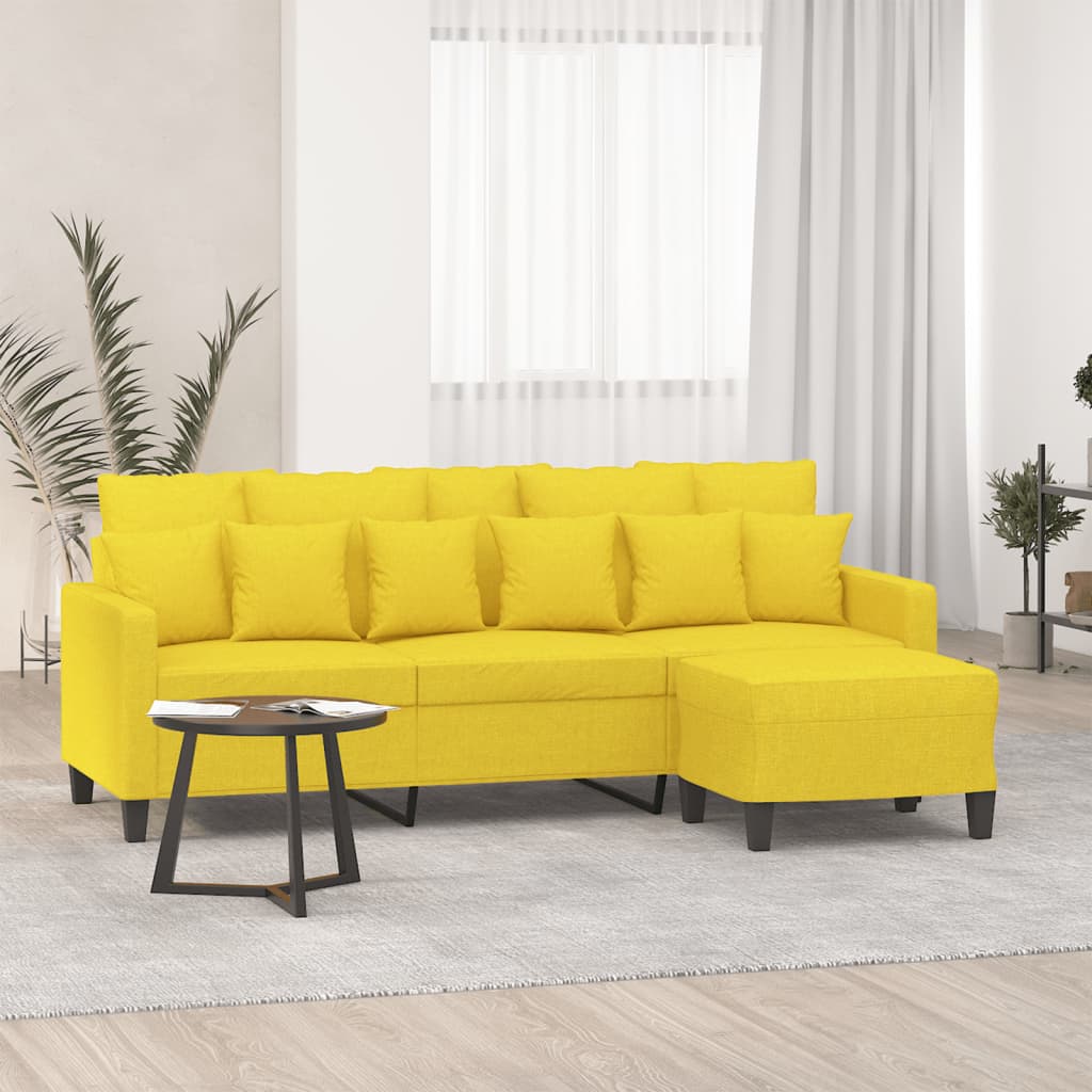 vidaXL Canapea cu 3 locuri și taburet, galben deschis, 180 cm, textil vidaXL Canapea cu 3 locuri și taburet, galben deschis, 180 cm, textil