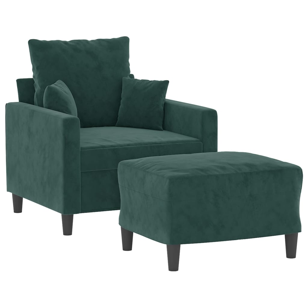 vidaXL Fotoliu canapea cu taburet, verde închis, 60 cm, catifea