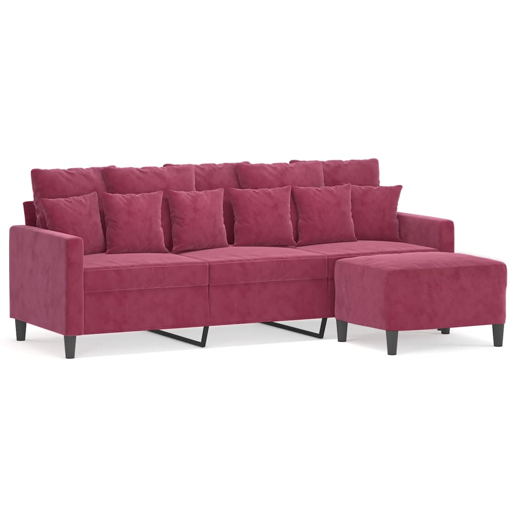vidaXL Canapea cu 3 locuri și taburet, roșu vin, 180 cm, catifea vidaXL Canapea cu 3 locuri și taburet, roșu vin, 180 cm, catifea