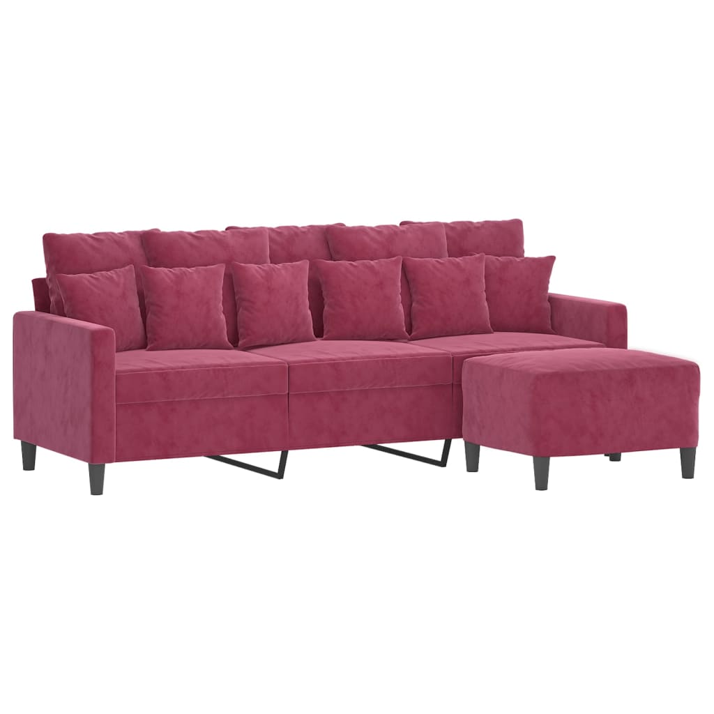 vidaXL Canapea cu 3 locuri și taburet, roșu vin, 180 cm, catifea vidaXL Canapea cu 3 locuri și taburet, roșu vin, 180 cm, catifea