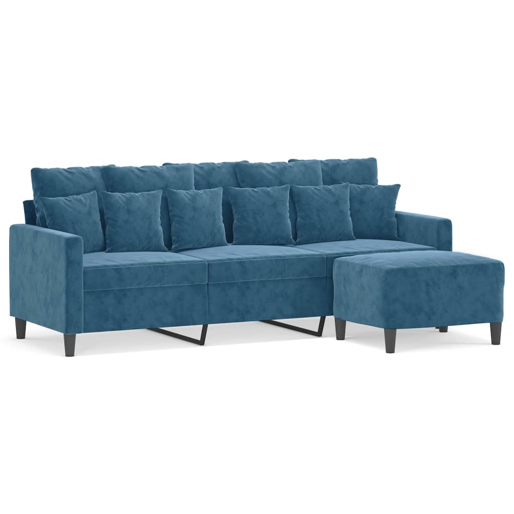 vidaXL Canapea cu 3 locuri și taburet, albastru, 180 cm, catifea vidaXL Canapea cu 3 locuri și taburet, albastru, 180 cm, catifea