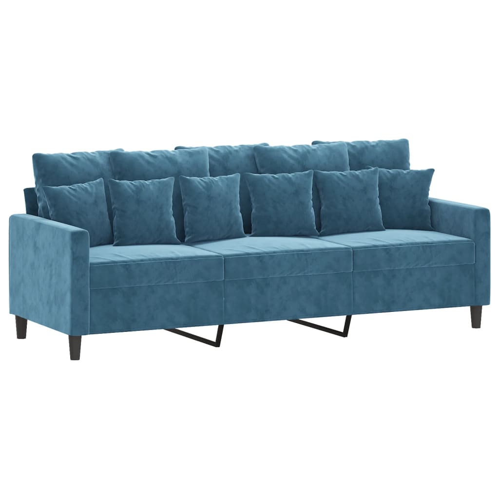 vidaXL Canapea cu 3 locuri și taburet, albastru, 180 cm, catifea vidaXL Canapea cu 3 locuri și taburet, albastru, 180 cm, catifea