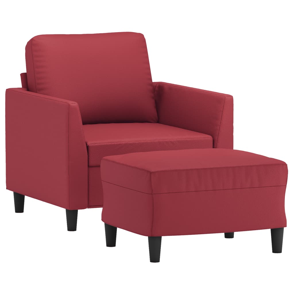 vidaXL Fotoliu canapea cu taburet, roșu vin, 60 cm, piele ecologică