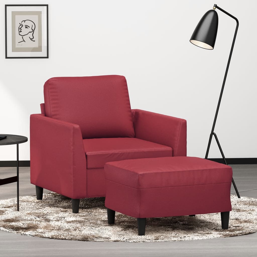 vidaXL Fotoliu canapea cu taburet, roșu vin, 60 cm, piele ecologică