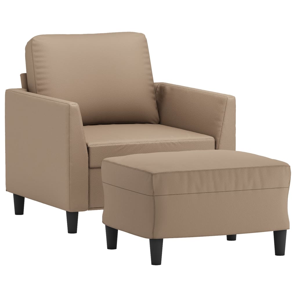 vidaXL Fotoliu canapea cu taburet, cappuccino, 60 cm, piele ecologică