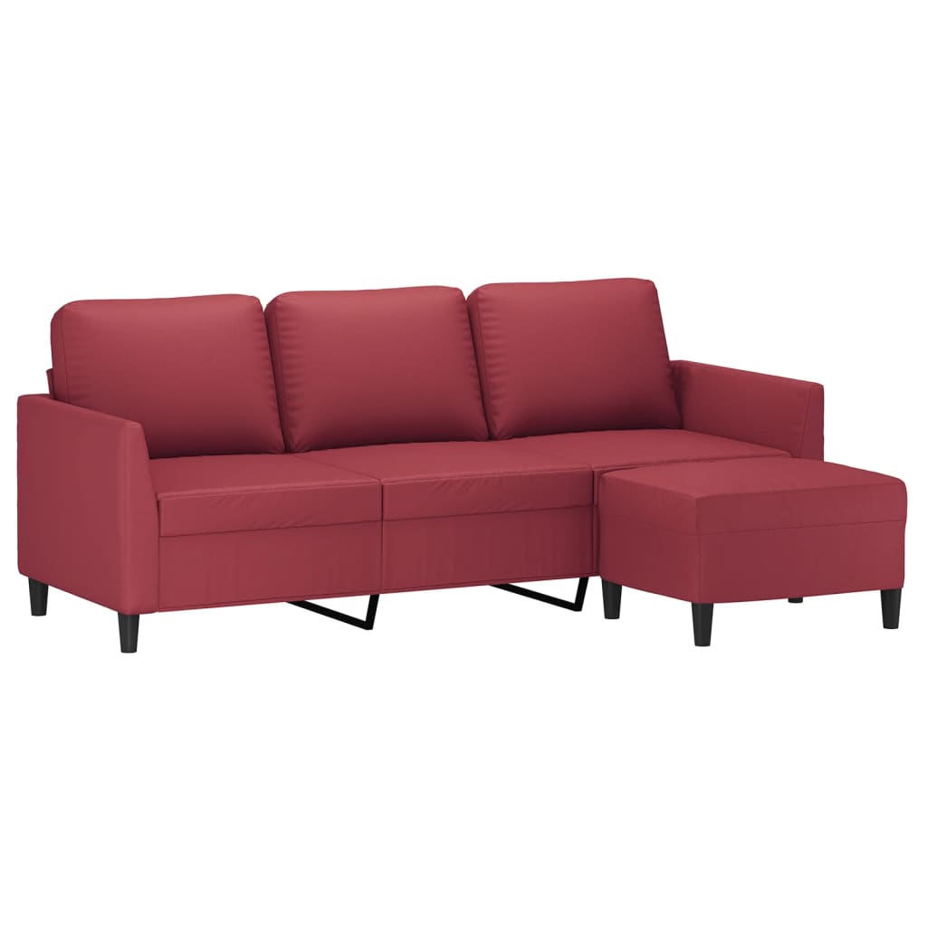 vidaXL Canapea cu 3 locuri și taburet, roșu vin 180 cm piele ecologică vidaXL Canapea cu 3 locuri și taburet, roșu vin 180 cm piele ecologică