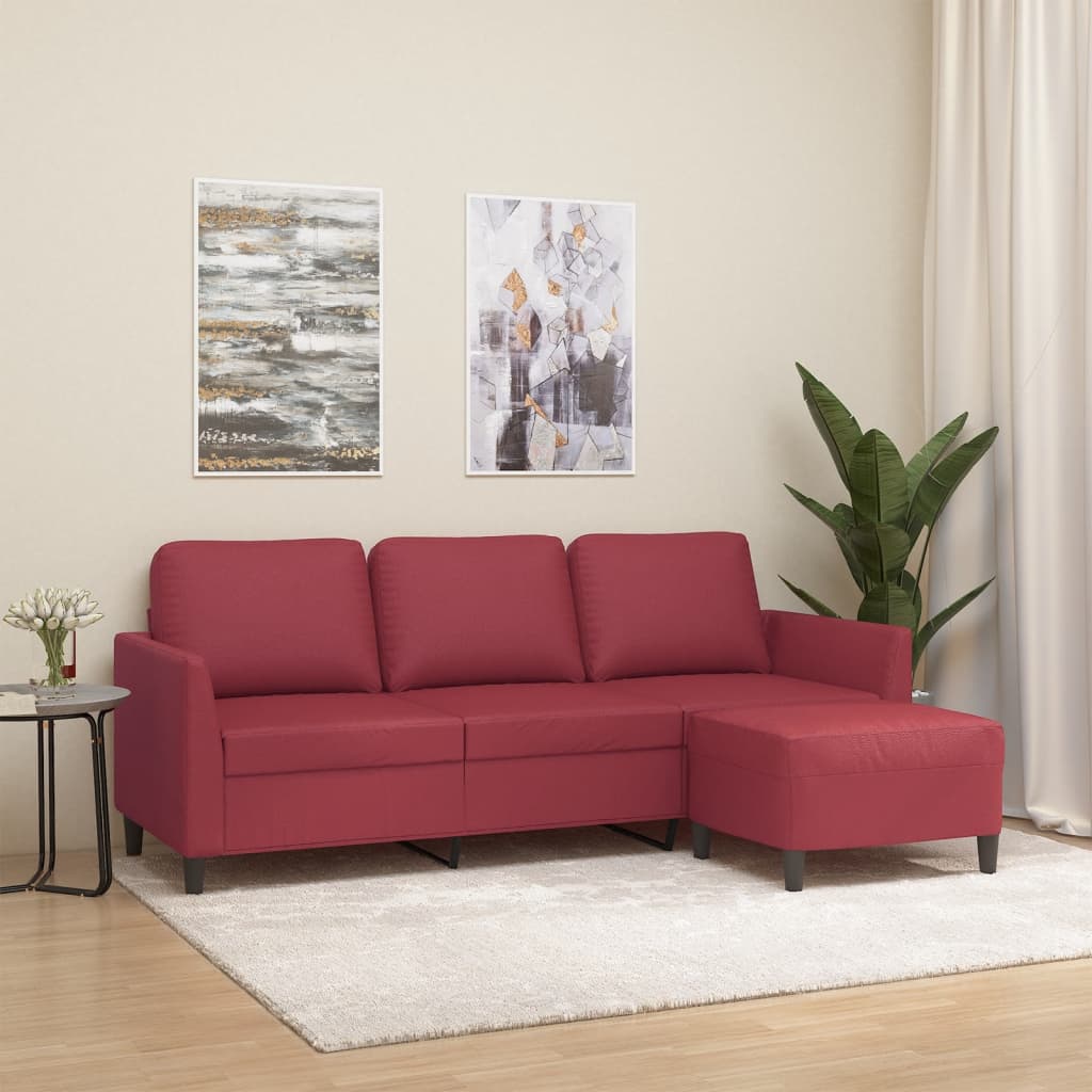 vidaXL Canapea cu 3 locuri și taburet, roșu vin 180 cm piele ecologică vidaXL Canapea cu 3 locuri și taburet, roșu vin 180 cm piele ecologică